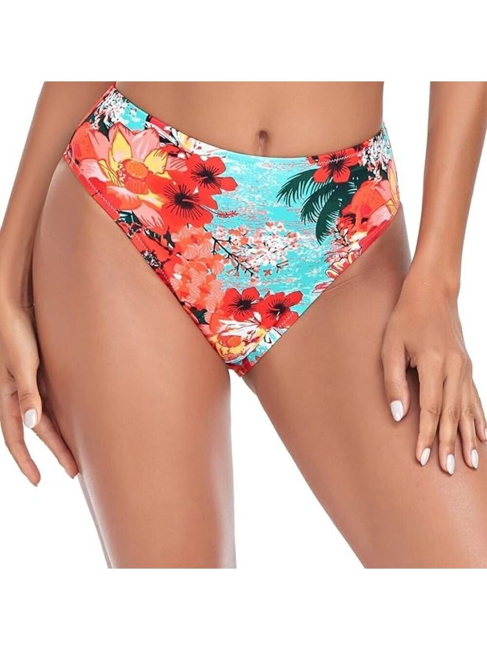✨RELLECIGA Tropical High Cut High Waisted Bikini Bottom Large NWT